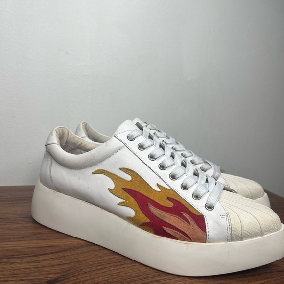 Jeffrey Campbell Hot Rod Leather Suede Flames Pointed Toe Platform Sneakes Sz 10 - Picture 6 of 15